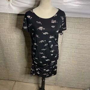 SMALLSHOW‎ Black Floral Ruched Short Sleeve Maternity T-Shirt Dress Size Large